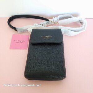 KATE SPADE Bradley North/South Pebbled Leather Phone Crossbody- Black color 🎈⭐